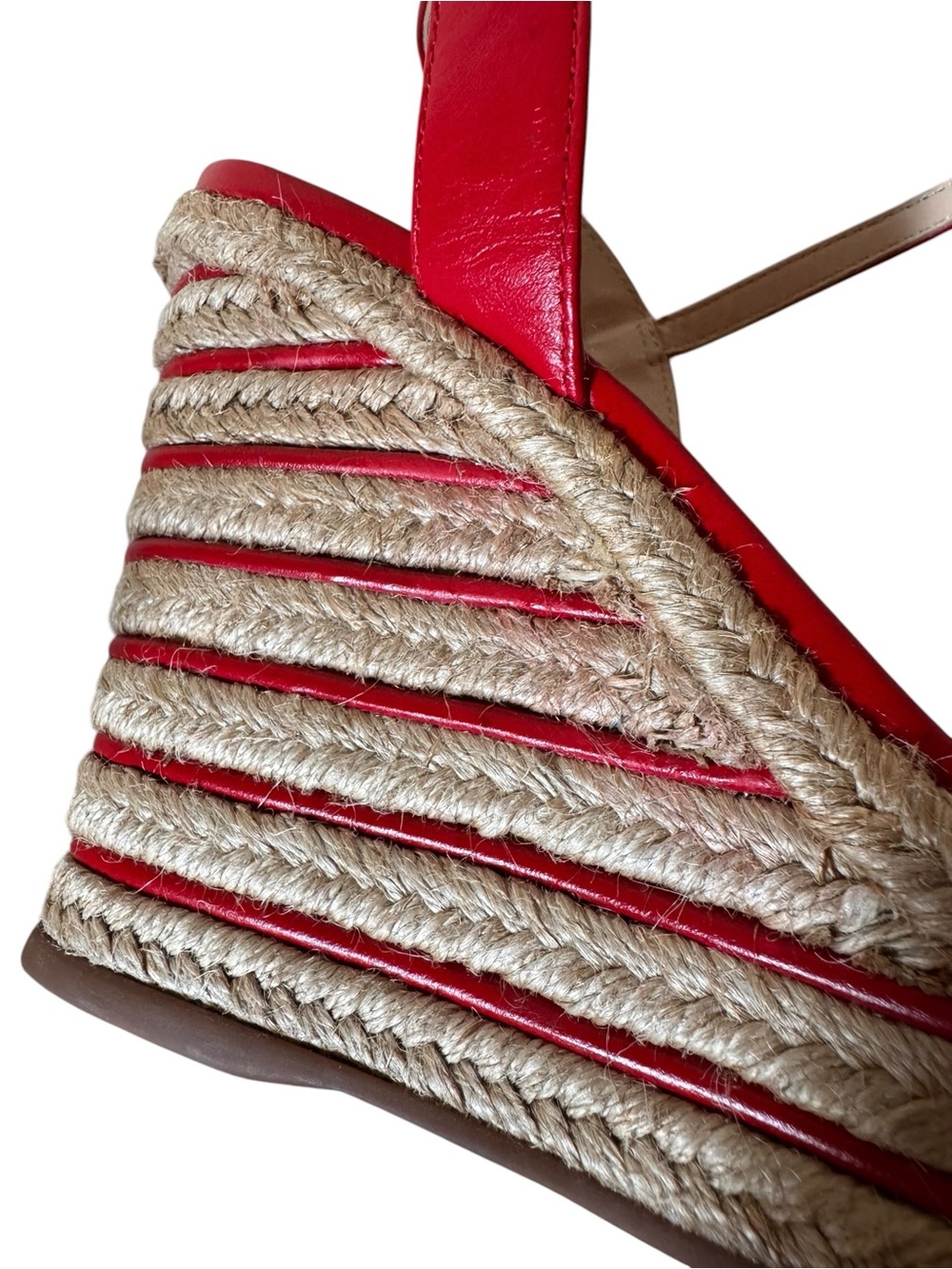 Vince Camuto Red Leather Espadrille Wedge Sandals Ankle Strap Size 10B - Picture 8 of 8